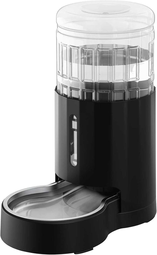 4L Automatic Gravity Pet Water Dispenser with Stainless Steel Bowl and Visible Window, Safe and Unplugged Design, Black