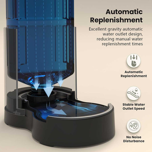 4L Automatic Gravity Pet Water Dispenser with Stainless Steel Bowl and Visible Window, Safe and Unplugged Design, Black