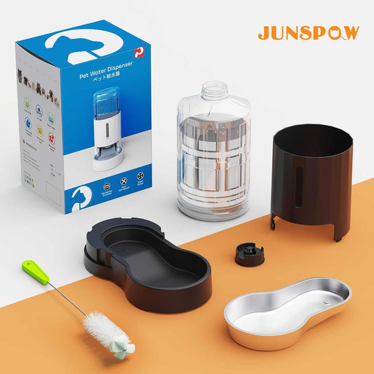 4L Automatic Gravity Pet Water Dispenser with Stainless Steel Bowl and Visible Window, Safe and Unplugged Design, Black