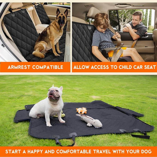 Dog Car Seat Cover - Waterproof Back Seat Protector for Pets, Non-Slip Design with Middle Armrest Compatibility for Most Cars, Trucks, and SUVs - Black