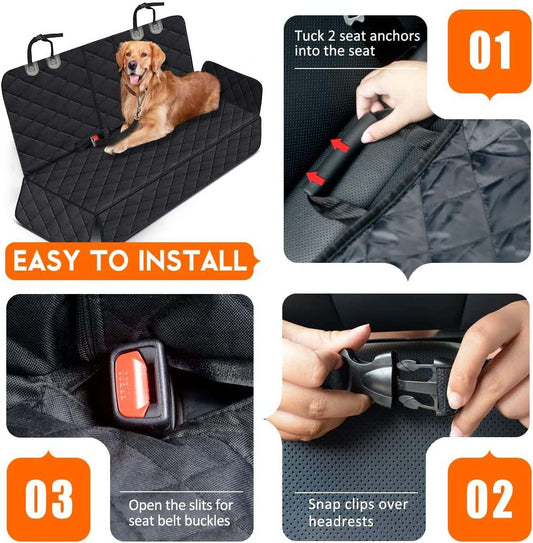 Dog Car Seat Cover - Waterproof Back Seat Protector for Pets, Non-Slip Design with Middle Armrest Compatibility for Most Cars, Trucks, and SUVs - Black